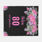 Couverture Polaire 80e anniversaire noir rose floral blanc (Devant (Horizontal))