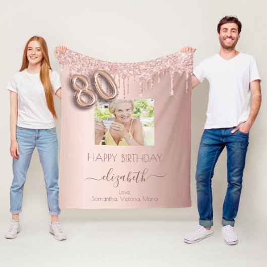 Couverture Polaire 80e anniversaire photo rose or rose amis (En situation)