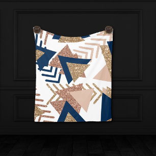 Couverture Polaire 80s Abstrait tendance   Marine et Rose Motif d'or