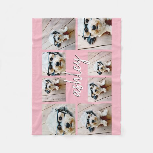 Couverture Polaire 8 Collage Photo Ajouter Votre Nom Calligraphie Ros (Devant)