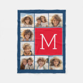 Couverture Polaire 8 Photo Collage Monogramme - Bleu et Rouge (Devant)