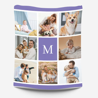 Couverture Polaire 8 Photo Famille Collage Monogramme Purple Personna