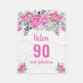 Couverture Polaire 90e anniversaire blanc fleuri rose (Devant)