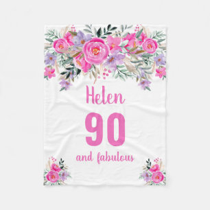 Couverture Polaire 90e anniversaire blanc fleuri rose