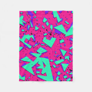 Couverture Polaire 90s Teal et motif géométrique abstrait de rose