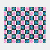 Couverture Polaire à damiers Aster bleu rose Floral Abstrait (Devant (Horizontal))