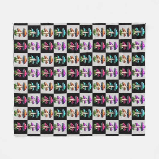 Couverture Polaire à damiers champignon géométrique (Devant (Horizontal))