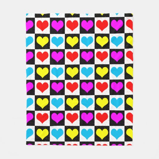 Couverture Polaire à damiers Coeurs colorés Motif (Devant)