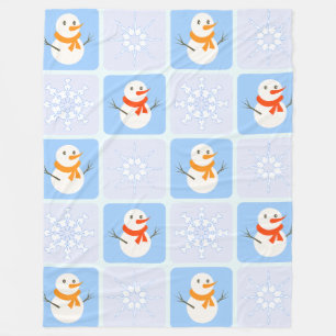 Couverture Polaire À damiers hiver bonhomme de neige motif et flocons