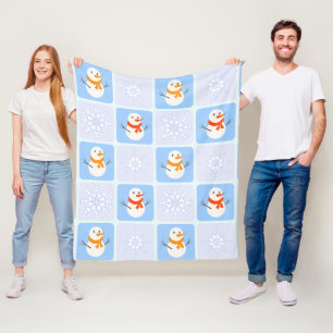 Couverture Polaire À damiers hiver bonhomme de neige motif et flocons