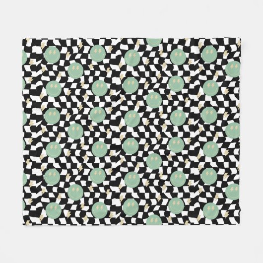 Couverture Polaire À damiers rétro et boulons d'éclairage (Devant (Horizontal))