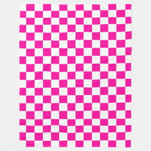 Couverture Polaire à damiers rose et blanc