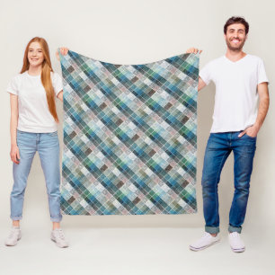 Couverture Polaire à damiers, tartan, plaid, classique, bleu, blanc