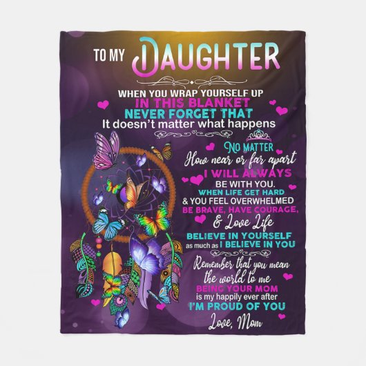 Couverture Polaire À Ma Fille Papillons Cadeau, Fille Anniversaire (Devant)