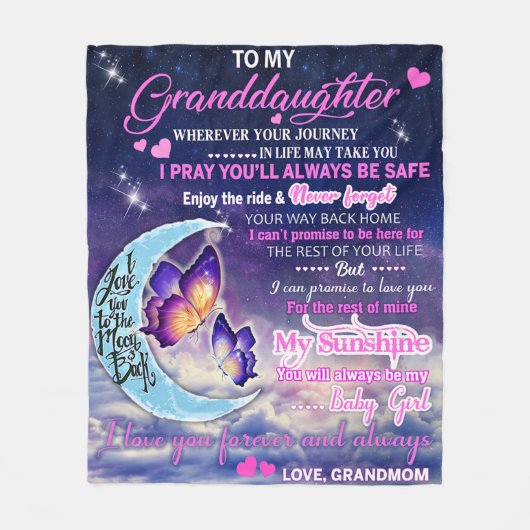 Couverture Polaire À ma petite-fille Papillons Idée cadeau d'annivers (Devant)