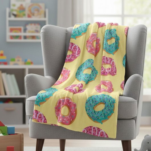 Couverture polaire à motif de donuts mignons et lu