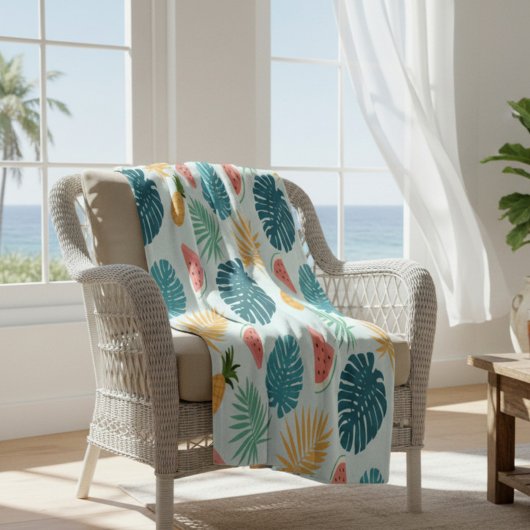 Couverture polaire à motif tropical de fruits et d