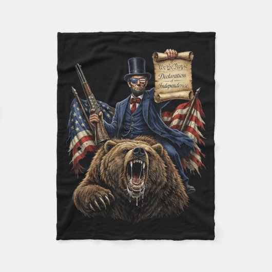 Couverture Polaire Abe Lincoln à cheval sur un ours avec déclaration (Devant)