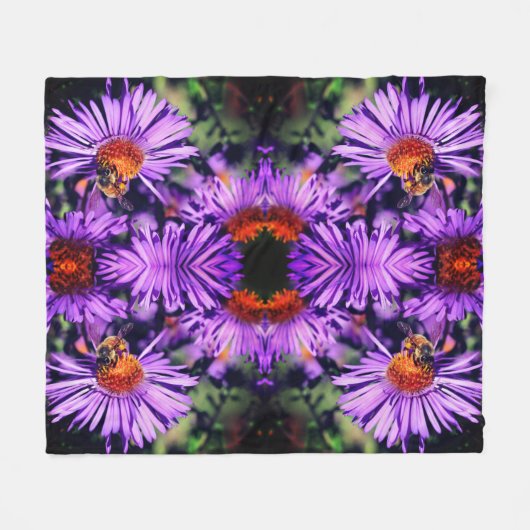 Couverture Polaire Abeille De Miel Sur Fleur D'Aster Violet Abstrait (Devant (Horizontal))