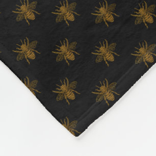 Couverture Polaire Abeilles en feuille métallique dorée sur fond noir
