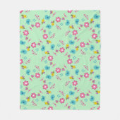 Couverture Polaire Abeilles, oiseaux et fleurs vert motif (Devant)
