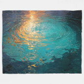 Couverture Polaire Abstract Aqua Waves with Golden Sunlight (Devant (Horizontal))