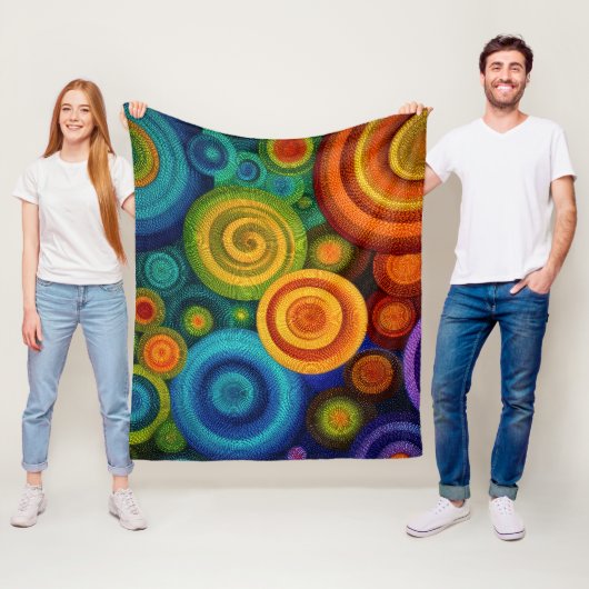 Couverture Polaire Abstract concentric circles in vibrant multicolor (En situation)