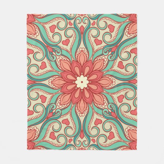 Couverture Polaire abstract floral pattern with hearts on a light gre (Devant)