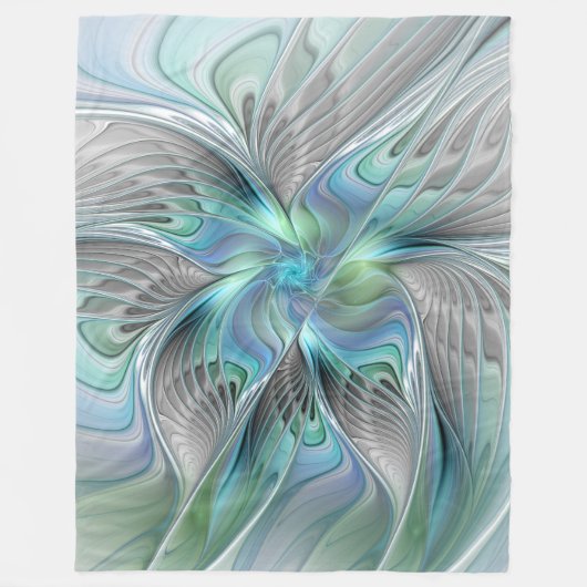 Couverture Polaire Abstrait Bleu Vert Papillon Imaginaire Fractal Art (Devant)