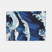 Couverture Polaire Abstrait Blue Ocean Waves Art de style japonais | (Devant (Horizontal))