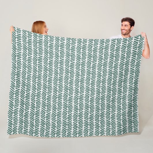 Couverture Polaire Abstrait Chevron blanc chic gris gris vert (En situation)