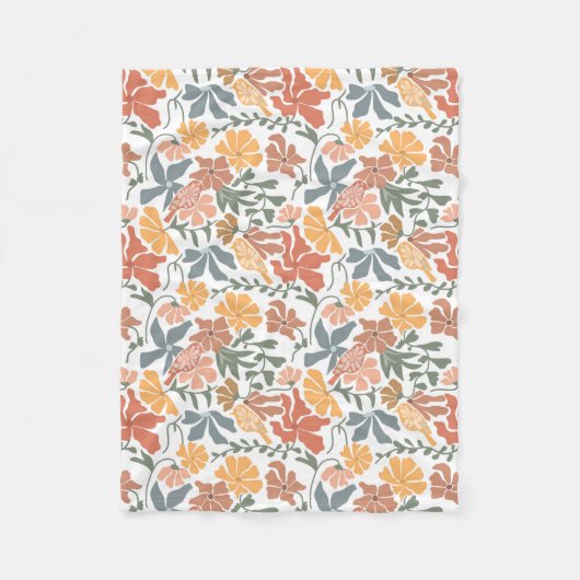 Couverture Polaire Abstrait Floral & Oiseaux Mi-siècle Motif moderne (Devant)