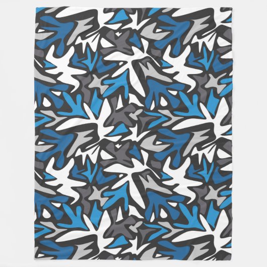 Couverture Polaire abstrait, géométrique, motif, noir et bleu (Devant)