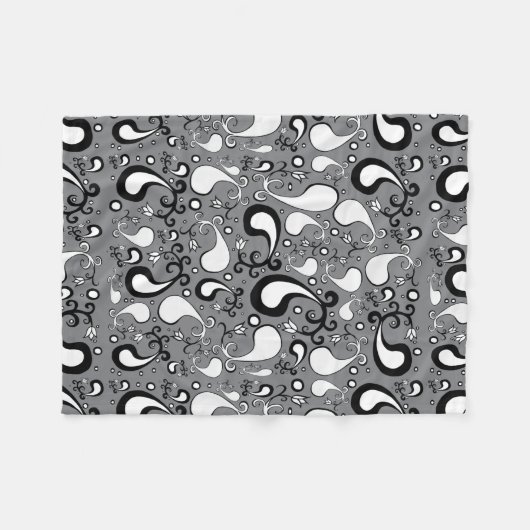 Couverture Polaire Abstrait gris et blanc Tulip Paisley motif (Devant (Horizontal))