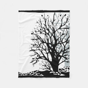 Couverture Polaire Abstrait moderne arbre noir silhouette ombre blanc