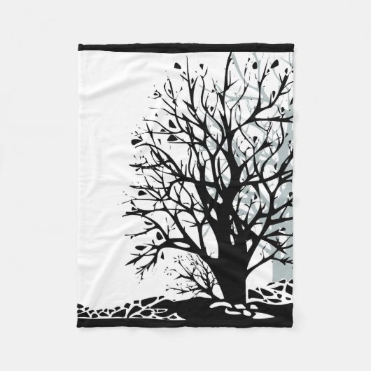 Couverture Polaire Abstrait moderne arbre noir silhouette ombre blanc (Devant)