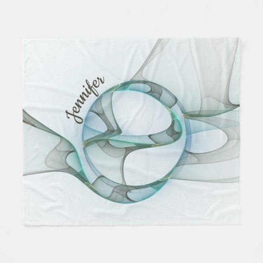 Couverture Polaire Abstrait moderne Fractal Blue Turquoise Grey Nom (Devant (Horizontal))