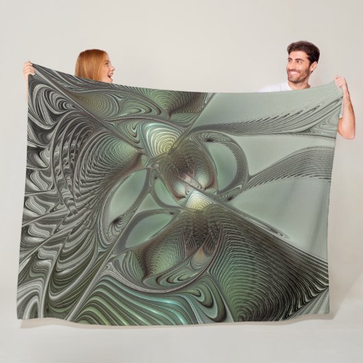 Couverture Polaire Abstrait Olive Sage Green Grey Fractal Art Imagina (En situation)