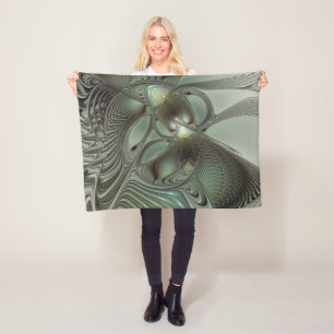 Couverture Polaire Abstrait Olive Sage Green Grey Fractal Art Imagina