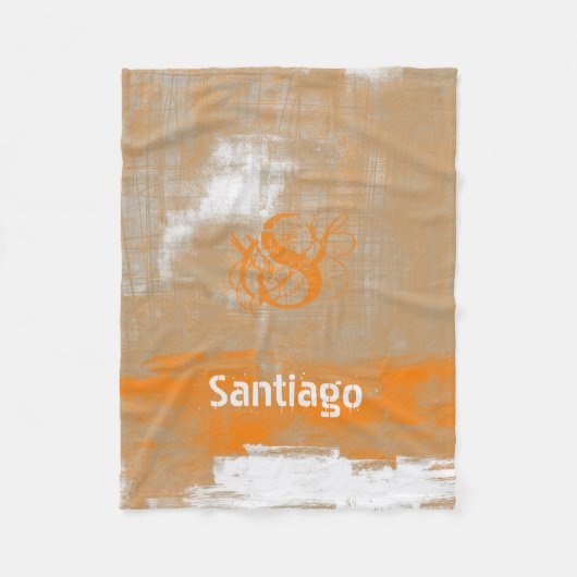 Couverture Polaire Abstrait orange gris blanc Votre nom Monogramme (Devant)