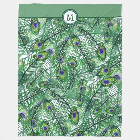 Couverture Polaire Abstrait Peacock Feathers Motif Monogramme (Devant)