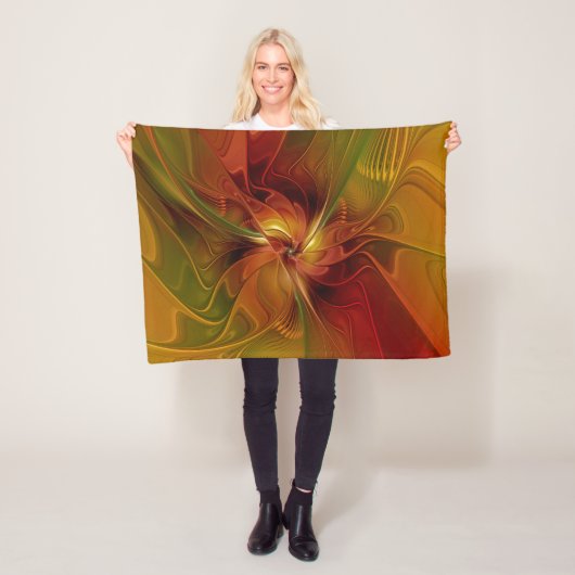 Couverture Polaire Abstrait Rouge Orange Brown Vert Fractal Art Flowe (En situation)