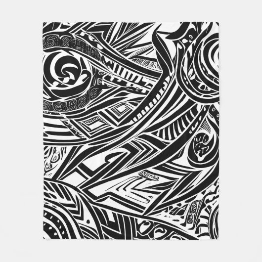 Couverture Polaire Abstrait tribal noir et blanc (Devant)