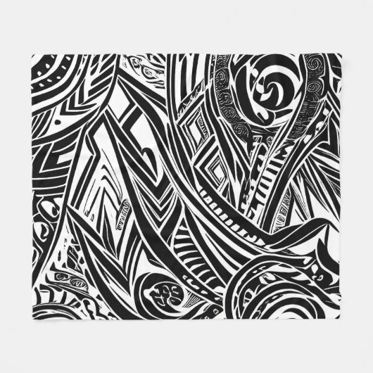 Couverture Polaire Abstrait tribal noir et blanc (Devant (Horizontal))