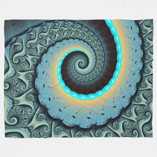 Couverture Polaire Abstraite spirale d'art fractal bleu turquoise ora (Devant (Horizontal))