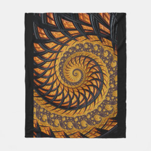 Couverture Polaire Abstraite spirale noire et or Fractale