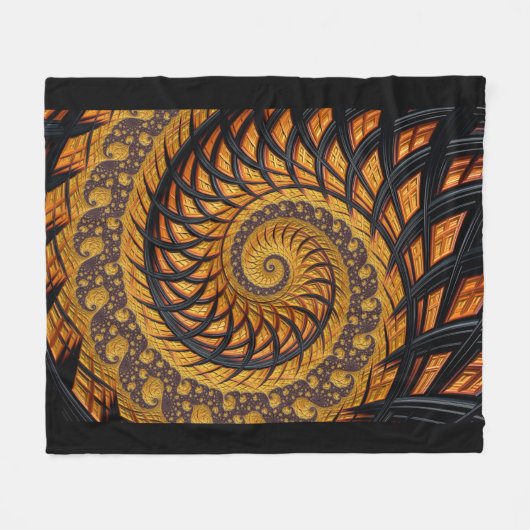 Couverture Polaire Abstraite spirale noire et or Fractale (Devant (Horizontal))