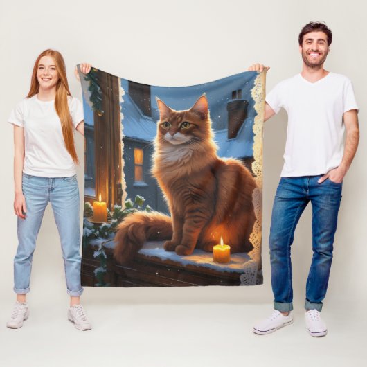 Couverture Polaire Abyssinian Cat With Christmas Lights Holiday (En situation)