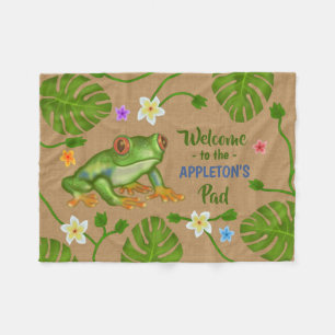 Couverture Polaire Accueil de grenouille au nom personnalisé tropical