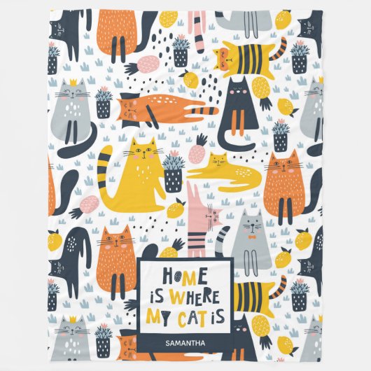 Couverture Polaire Accueil est là où mon chat est Motif Nom monogramm (Devant)